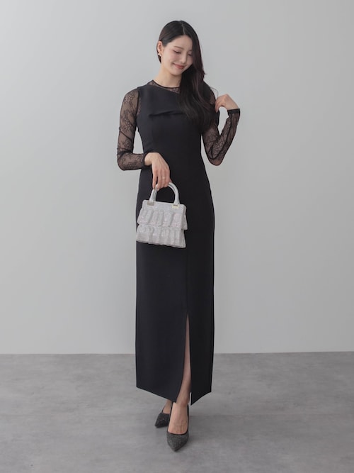 セール】【LEJA】アシンメトリーレースレイヤードフロントスリット