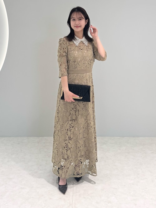 セール】【LEJA】花柄レースビジューカラーAラインドレス