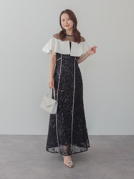 「Leja（レジャ）の【LEJA】ストーンラインシアービッグフリルマーメイドドレス美脚効果結婚式 パーティードレス 成人式 二次会 同窓会 お呼ばれ オケージョン 20代 30代（ドレス、ブラック系）」を使った、Lejaさん（レディース・153cm）の春コーディネート