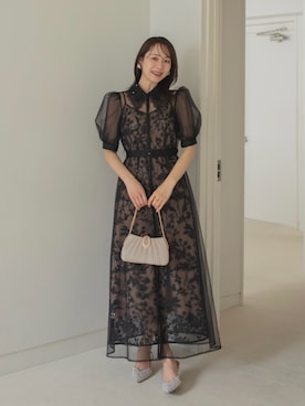 「Leja（レジャ）の【LEJA】フラワーレースカラーチュールレイヤードキャミワンピースAラインドレス美脚効果結婚式 パーティードレス 成人式 二次会 同窓会 お呼ばれ オケージョン 20代 30代（ドレス、ブラック系）」を使った、Lejaさん（レディース・153cm）の春コーディネート