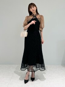 LEJA】スパンコール刺しゅうボタニカルマーメイドケープボレロ付きプチ