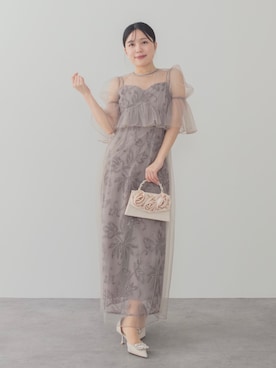 「Leja（レジャ）の【LEJA】フラワースパンコールチュールシアーワンピースキャミワンピースドレス2点セット美脚効果結婚式 パーティードレス 成人式 二次会 同窓会 お呼ばれ オケージョン 20代 30代（ドレス、グレー系）」を使った、Lejaさん（レディース・153cm）の春コーディネート