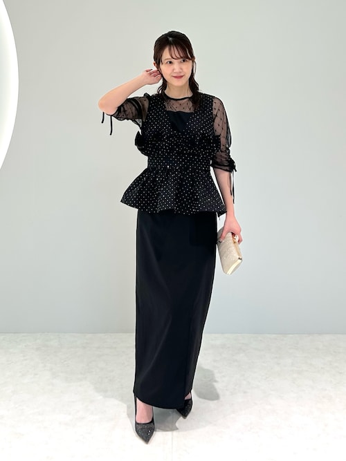 セール】【LEJA】ドットストーンペプラムチュールワンピース