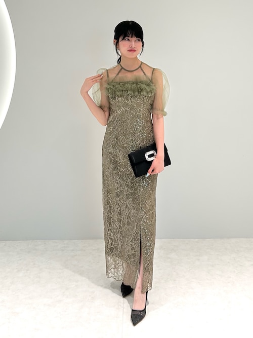 チュールフラワースパンコールIラインワンピースドレス結婚式パーティー成人式二次会 セール】【LEJA】チュールフラワースパンコールIライン