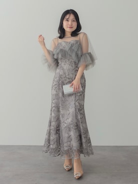 「Leja（レジャ）の【LEJA】チュールフリルスリーブスパンコールフラワーマーメイドワンピースドレス2点セット美脚効果結婚式 パーティードレス 成人式 二次会 同窓会 お呼ばれ オケージョン 20代 30代（ドレス、グレー系）」を使った、Lejaさん（レディース・153cm）の春コーディネート
