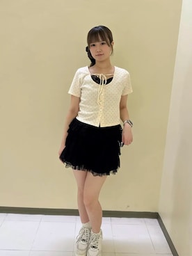 「ems excite（エムズエキサイト）の裾レースドッキングカットソー（Tシャツ/カットソー、ホワイト系）」を使った、emsexcite　/　エムズエキサイトさん（レディース・170cm）の夏コーディネート