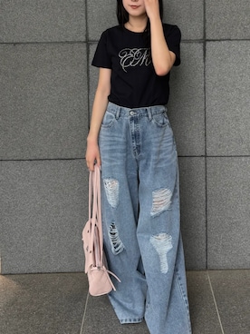 「ems excite（エムズエキサイト）のビジューロゴTEE（Tシャツ/カットソー、ブラック系）」を使った、emsexcite　/　エムズエキサイトさん（レディース・168cm）の夏コーディネート