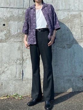 「CASPER JOHN（キャスパージョン）のアイテム（シャツ/ブラウス、パープル系）」を使った、natsuさん（メンズ・172cm）の夏コーディネート