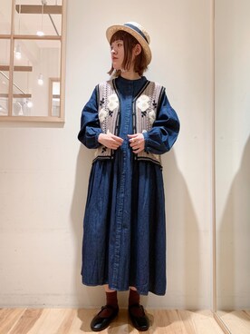 「刺繍」｜「アイテム（シャツワンピース）」を使った、やしきさん（レディース・163cm）の冬コーディネート