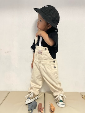 「デニムっていいよね」｜「アイテム（サロペット/オーバーオール）」を使った、KeeeTさん（キッズ・100cm）の夏コーディネート