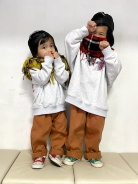 「アイテム（キャップ）」を使った、KeeeTさん（キッズ・100cm）の冬コーディネート