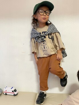 「秋のコーデ」｜「UNIQLO（ユニクロ）のアイテム（キャップ）」を使った、KeeeTさん（キッズ・90cm）の秋コーディネート