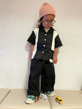 「アイテム（シャツ/ブラウス、ブラック系）」を使った、KeeeTさん（キッズ・90cm）の夏コーディネート