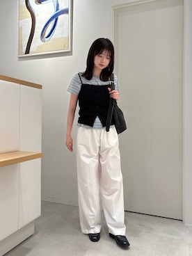 「CANAL JEAN（キャナルジーン）のEl mar　前ボタンキャミ（キャミソール、ブラック系）」を使った、ayumiさん（レディース・157cm）の夏コーディネート