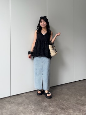 「アイテム（かごバッグ）」を使った、haruさん（骨格ウェーブ・レディース・158cm）の夏コーディネート