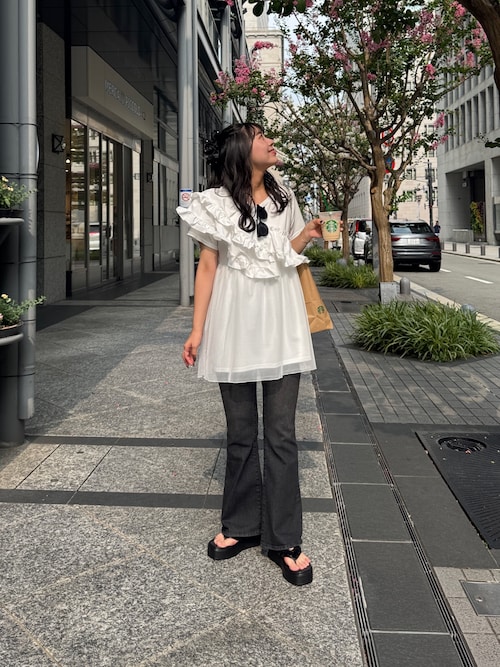 tシャツ ななめフリルチュールドッキングペプラムTシャツ レディース ななめフリルチュールドッキングペプラムTシャツ（Tシャツ