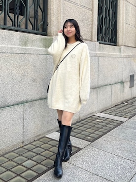 「ゆるニット」｜「アイテム（ワンピース/ドレス）」を使った、haruさん（レディース・158cm）の冬コーディネート