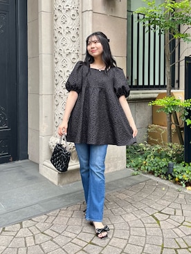 「アイテム（ヘアアクセサリー、ブラック系）」を使った、haruさん（レディース・158cm）の春コーディネート