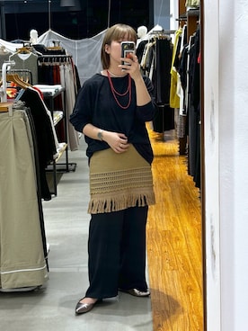 「LEPSIM（レプシィム）のドロストイージーパンツ　646556（その他パンツ、ブラック系）」を使った、つちさん（レディース・160cm）の春コーディネート