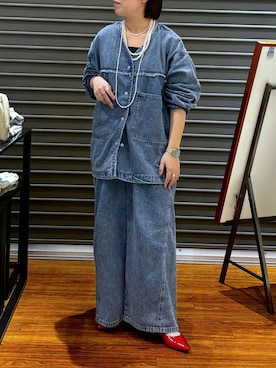 「LEPSIM（レプシィム）のイージーデニムパンツ　630150（デニムパンツ、ブルー系）」を使った、つちさん（レディース・160cm）の冬コーディネート