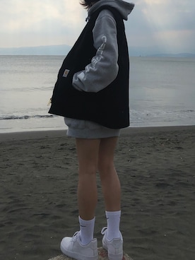 「Carhartt（カーハート）のアイテム（その他アウター）」を使った、ミさん（レディース・150cm）の冬コーディネート