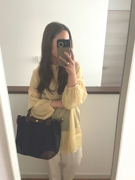 「シア―ブラウス」｜「アイテム（スラックス）」を使った、ゆきさん（レディース・154cm）の夏コーディネート