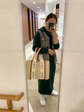 「緑」｜「アイテム（セットアップ）」を使った、ゆきさん（レディース・154cm）の秋コーディネート