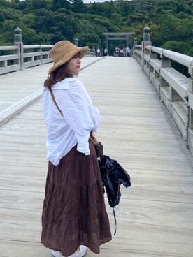 「むぎわら帽子」｜「アイテム（ジャケット/アウター）」を使った、rikoさん（レディース・158cm）の夏コーディネート