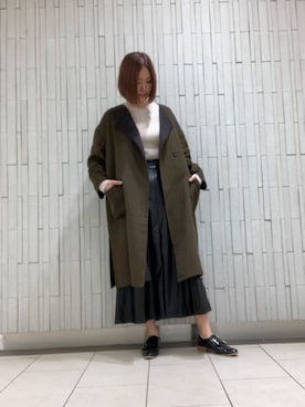 「レザースカート」｜「アイテム（ノーカラージャケット）」を使った、あいさん（レディース・165cm）の秋コーディネート
