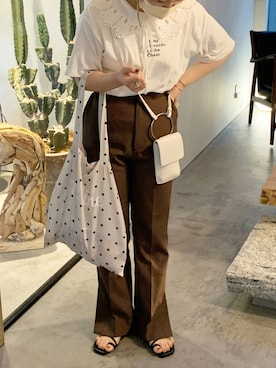 「studio CLIP（スタディオクリップ）のナチュラルアソート付け襟（付け襟）」を使った、𝐧𝐚𝐧𝐚𝐦𝐢さん（レディース・153cm）の夏コーディネート