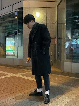 「CASPER JOHN（キャスパージョン）のアイテム（チェスターコート）」を使った、k太郎さん（メンズ・175cm）の冬コーディネート