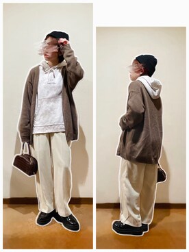 「アイテム（カーディガン/ボレロ、ブラウン系）」を使った、hi-☻*さん（レディース・150cm）の冬コーディネート