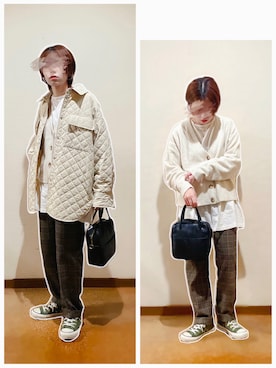 「H&M（エイチ・アンド・エム）のアイテム（ジャケット/アウター、ホワイト系）」を使った、hi-☻*さん（レディース・150cm）の冬コーディネート