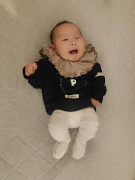 「楽天のアイテム（ベビーシューズ/ベビーソックス、ホワイト系）」を使った、utamomさん（レディース・159cm）の冬コーディネート