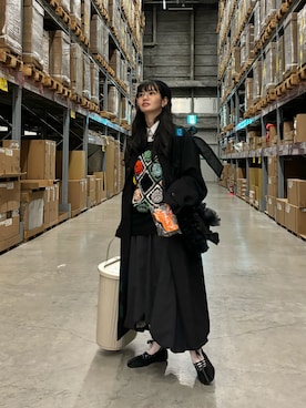 「真っ黒コーデ」｜荒川ちかさん（レディース・163cm）の冬コーディネート