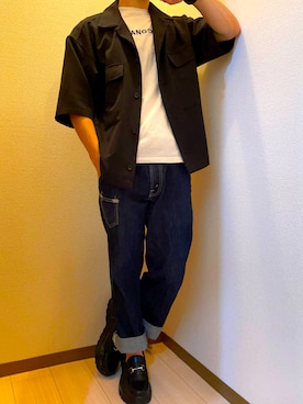 Shun_Zさんの「TRストレッチ スーツ地 オーバーサイズ ドレープ CPOシャツ/レギュラカラーシャツ(1/2 sleeve)」を使ったコーディネート