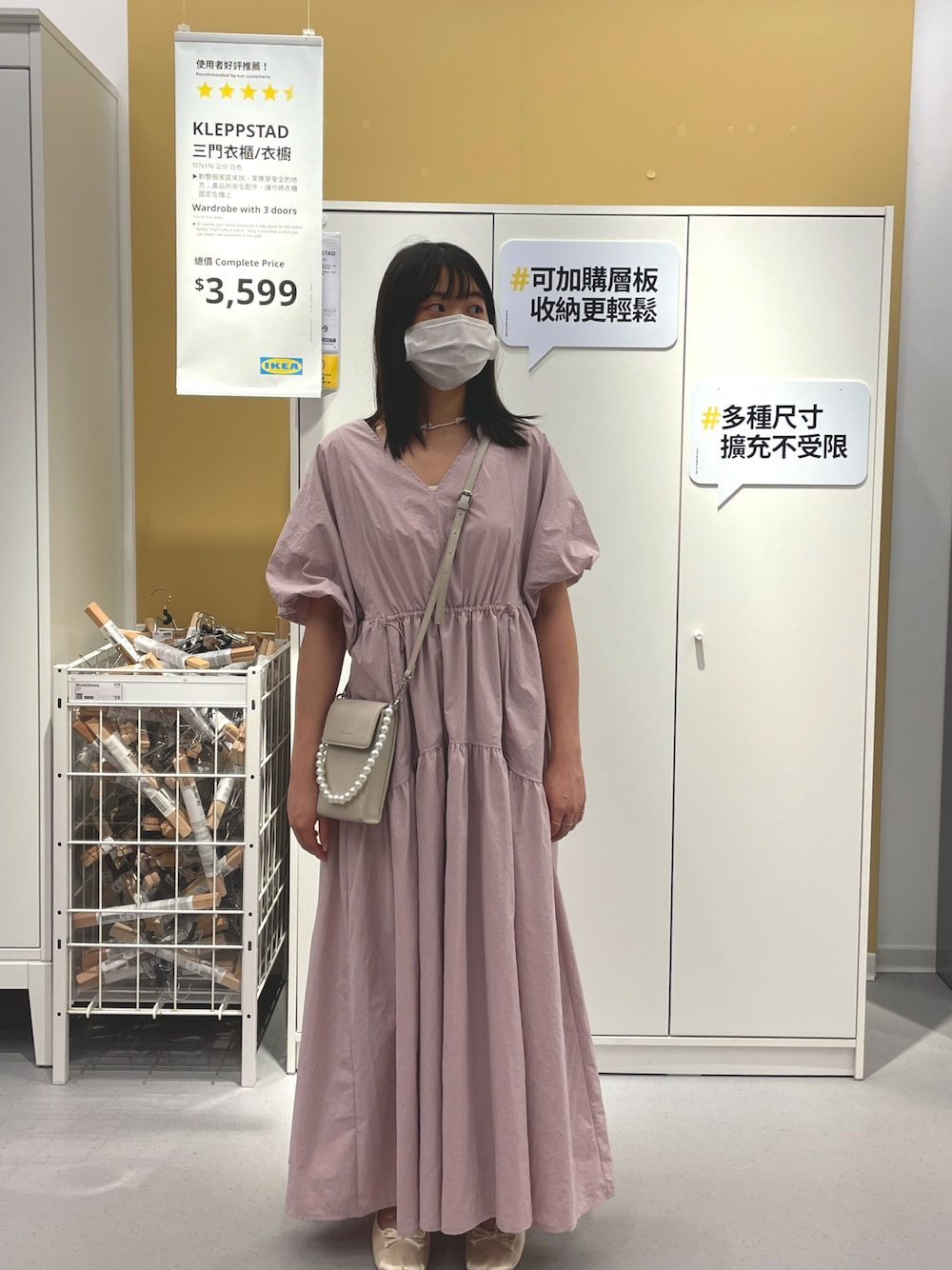 「mysticのドロストギャザーワンピース（ワンピース、ピンク系）」を使った、cc_yhさん（レディース・158cm）の夏コーディネートの1枚目の写真