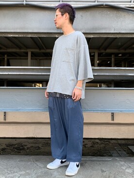 「WHITELAND（ホワイトランド）のWHITELAND/ホワイトランド/クリア伊達メガネ（サングラス）」を使った、山田 統生さん（メンズ・182cm）の夏コーディネート