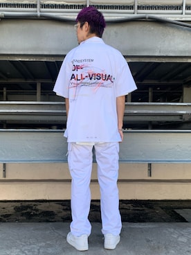 「A4A（エーフォーエー）のA4A/エーフォーエー/40s強撚糸ラウンドTシャツ（Tシャツ/カットソー）」を使った、山田 統生さん（メンズ・182cm）の夏コーディネート