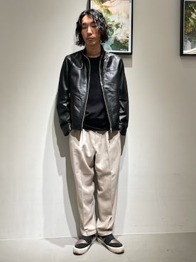 「abahouse」｜「アイテム（ライダースジャケット）」を使った、むねのリーチさん（メンズ・174cm）の秋コーディネート