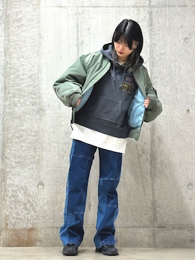 「Little sunny bite（リトルサニーバイト）のアイテム（MA-1）」を使った、ヤマモトマイさん（レディース・165cm）の冬コーディネート