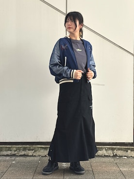 「アイテム（スカジャン）」を使った、ヤマモトマイさん（レディース・165cm）の夏コーディネート