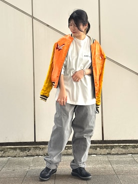 「アイテム（スカジャン）」を使った、ヤマモトマイさん（レディース・165cm）の夏コーディネート
