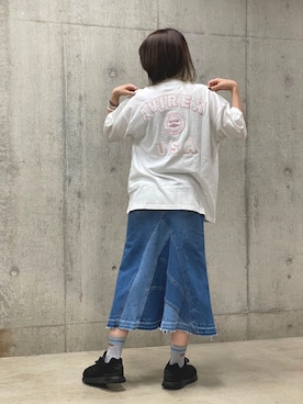 「AVIREX（アヴィレックス）のLINE CREW SOCKS/ ラインクルーソックス（ソックス/靴下）」を使った、ヤマモトマイさん（レディース・165cm）の夏コーディネート