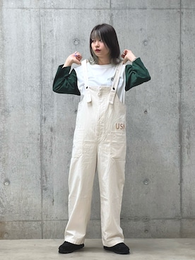 「AVIREX（アヴィレックス）のアイテム（サロペット/オーバーオール）」を使った、ヤマモトマイさん（レディース・165cm）の夏コーディネート
