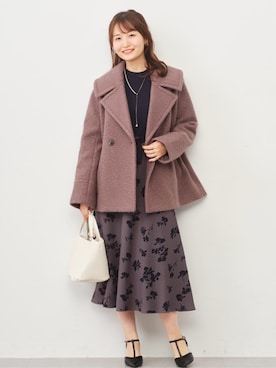 「アイテム（ピーコート、ブラウン系）」を使った、みさかさん（レディース・158cm）の秋コーディネート