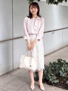 「index（インデックス）のフラワーレースタイトスカート【洗濯機OK】（スカート、ホワイト系）」を使った、みさかさん（レディース・158cm）の春コーディネート
