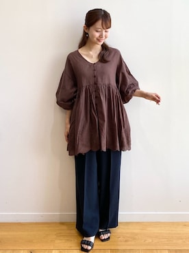 ◇バルーン袖スカラップ刺繍レースチュニックを使った人気ファッション 