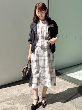 「index（インデックス）のEveryday！すきブルゾン【撥水/洗濯機OK/イージーアイロン】（ブルゾン、ブルー系）」を使った、みさかさん（レディース・158cm）の春コーディネート