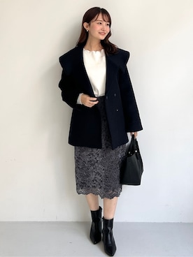 「アイテム（チェスターコート、ブルー系）」を使った、みさかさん（レディース・158cm）の秋コーディネート